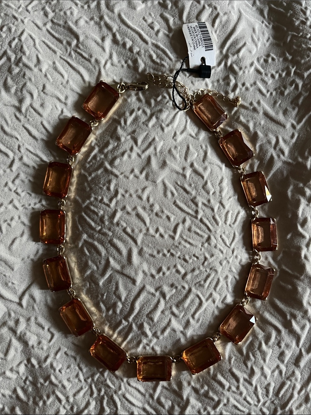 Gold Link Necklace with Amber Rectangular Stones - Women Jewelry